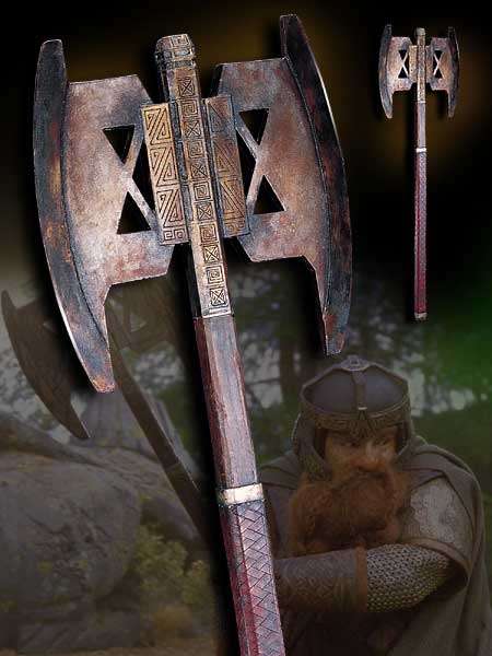 LORD OF THE RINGS GIMLI AXE 34 inch with WALL PLAQUE GREAT VALUE!!!