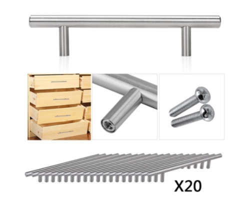 20 pcs satin brushed steel T-bar handles for cupboards/drawers