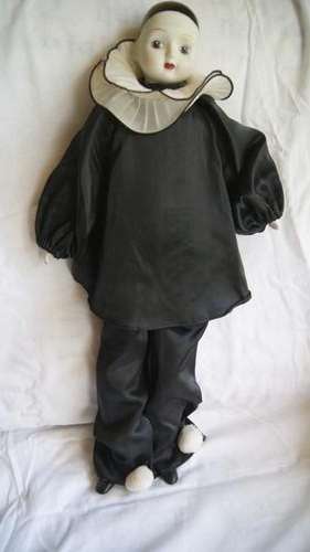 2015 SALE!!! Vintage Porcelain Clown with Black satin outfit (45cm)