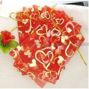 12cmx9cm Organza Bags Hot Stamping red Organza Gift Bag at factory price , ideal for function