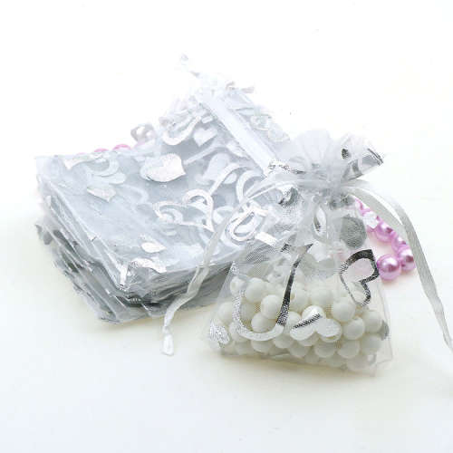 12cmx9cm Organza Bags Hot Stamping Silver Organza Gift Bag at factory price , ideal for function