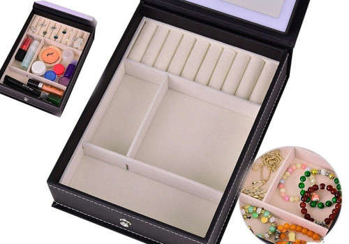 LED Lighted Makeup Mirror with Storage Box for Cosmetics and Jewelry