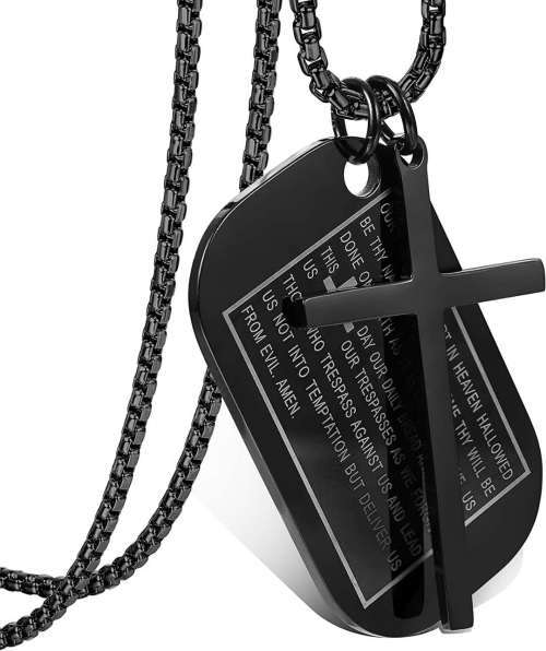 Stainless Steel Dog Tags Cross Necklaces for Men Prayer Cross Necklace Bible Prayer Gift