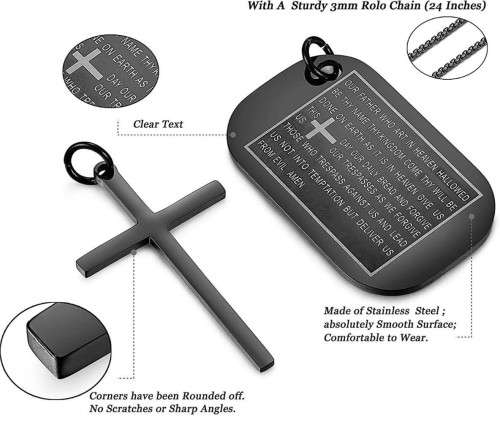 Stainless Steel Dog Tags Cross Necklaces for Men Prayer Cross Necklace Bible Prayer Gift