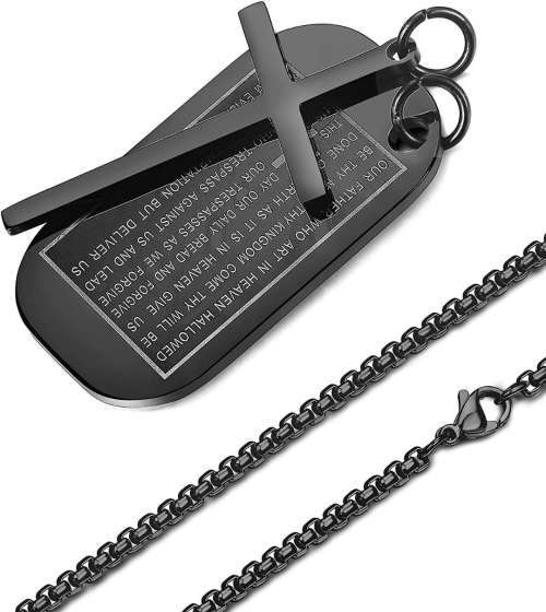 Stainless Steel Dog Tags Cross Necklaces for Men Prayer Cross Necklace Bible Prayer Gift