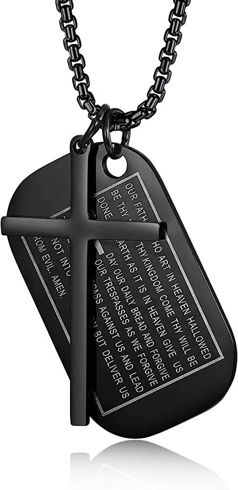 Stainless Steel Dog Tags Cross Necklaces for Men Prayer Cross Necklace Bible Prayer Gift
