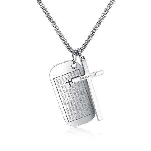 Stainless Steel Dog Tags Cross Necklaces for Men Prayer Cross Necklace Bible Prayer Gift