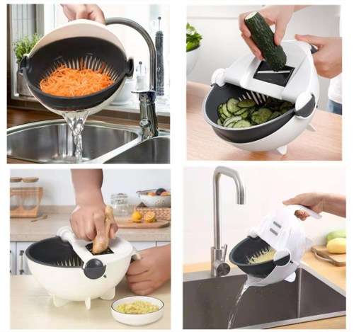 Vegetable Chopper Multi Blade Adjustable Mandoline Slicer Cheese w/Drain Basket