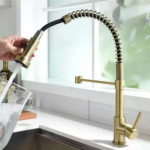 Kitchen Faucets Solid Brass Single Handle Single Lever Pull Down Sprayer Spring Kitchen Sink Mixer
