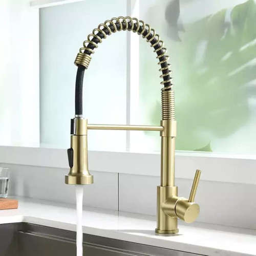 Kitchen Faucets Solid Brass Single Handle Single Lever Pull Down Sprayer Spring Kitchen Sink Mixer