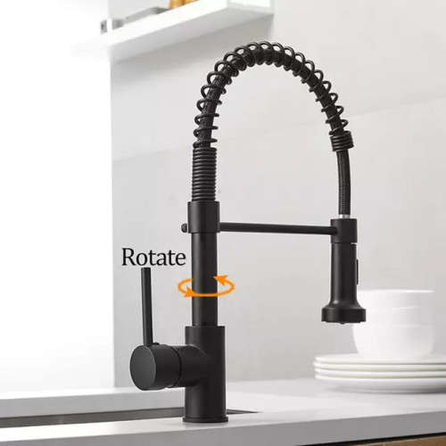 Kitchen Faucets Solid Brass Single Handle Single Lever Pull Down Sprayer Spring Kitchen Sink Mixer