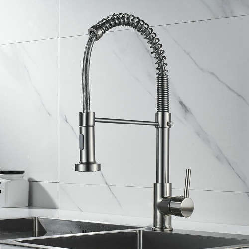 Kitchen Faucets Solid Brass Single Handle Single Lever Pull Down Sprayer Spring Kitchen Sink Mixer