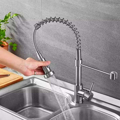 Kitchen Faucets Solid Brass Single Handle Single Lever Pull Down Sprayer Spring Kitchen Sink Mixer
