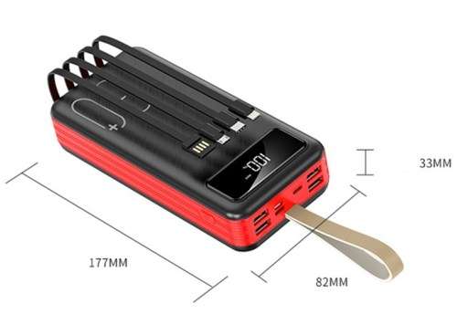 Large Capacity 30000mah Mobile Powerbank Power bank with Flash Light Build in Cabe Type C Micro Usb