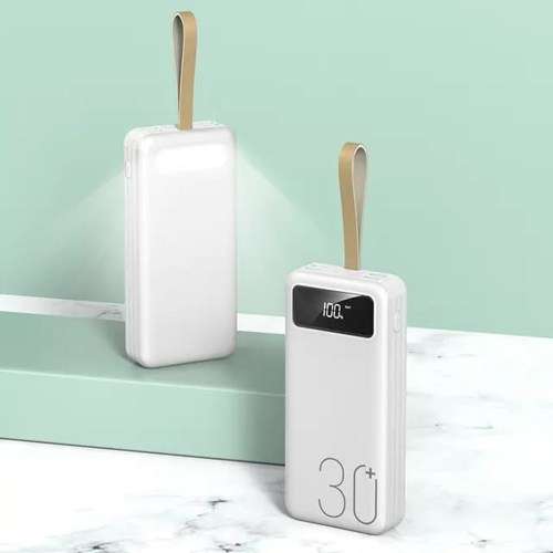 Large Capacity 30000mah Mobile Powerbank Power bank with Flash Light Build in Cabe Type C Micro Usb
