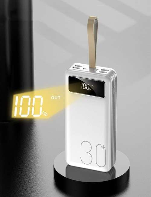 Large Capacity 30000mah Mobile Powerbank Power bank with Flash Light Build in Cabe Type C Micro Usb