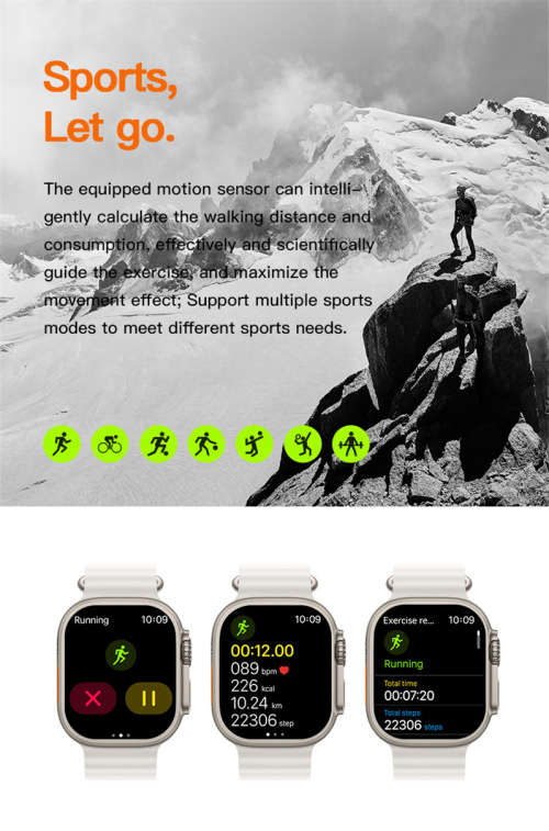T900 Ultra Smart Health Watch Big Screen 2.9` Screen with Bluetooth-Black