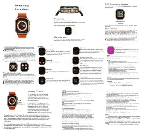 T900 Ultra Smart Health Watch Big Screen 2.9` Screen with Bluetooth-Black