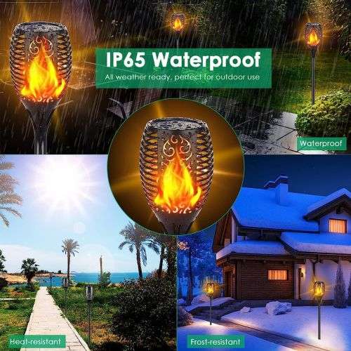 Waterproof Solar Outdoor Lights 96 LED Higher & Larger Flickering Flame Solar Torch Pack of 4 Units