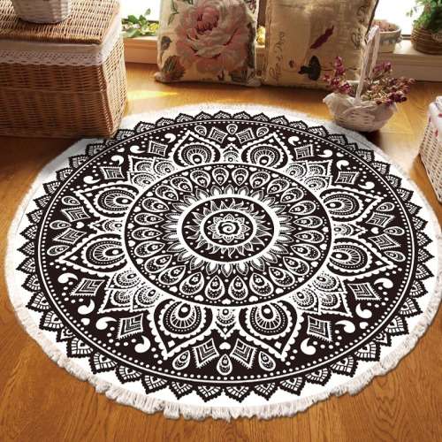 Mandala-style round cotton linen rug - 150cm xls05