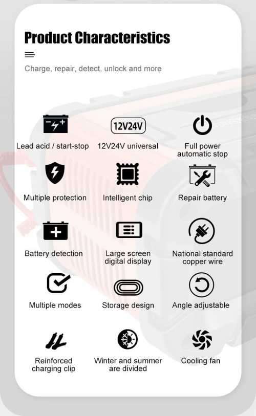 7 Stage 12v/24v Smart Battery Charger Car Battery Motorcycle Battery Charger 100W