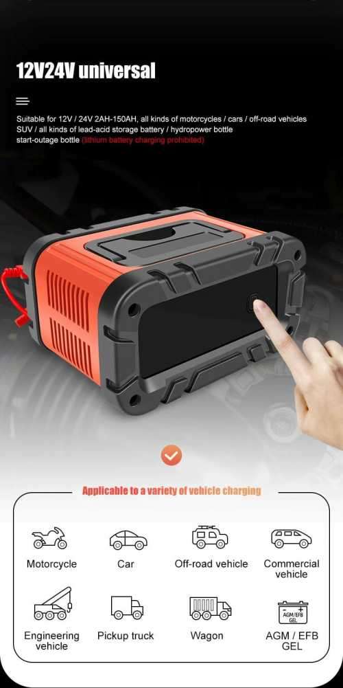 7 Stage 12v/24v Smart Battery Charger Car Battery Motorcycle Battery Charger 100W