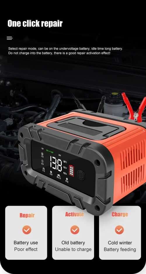 7 Stage 12v/24v Smart Battery Charger Car Battery Motorcycle Battery Charger 100W