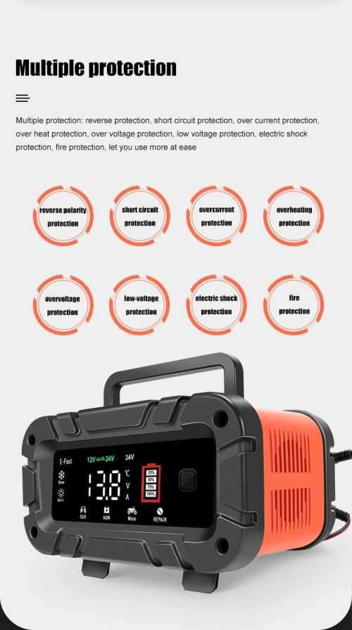 7 Stage 12v/24v Smart Battery Charger Car Battery Motorcycle Battery Charger 100W