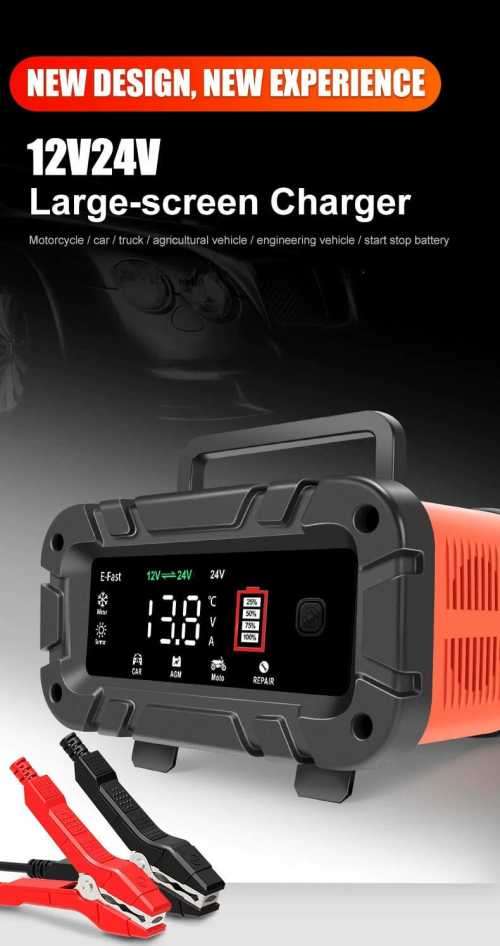 7 Stage 12v/24v Smart Battery Charger Car Battery Motorcycle Battery Charger 100W