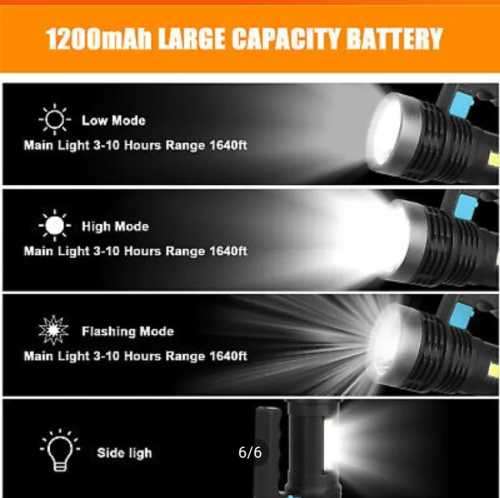 Ultra-Bright Portable Hand Lamp Powerful Light COB Side Light Floodlight USB Rechargeable Torch