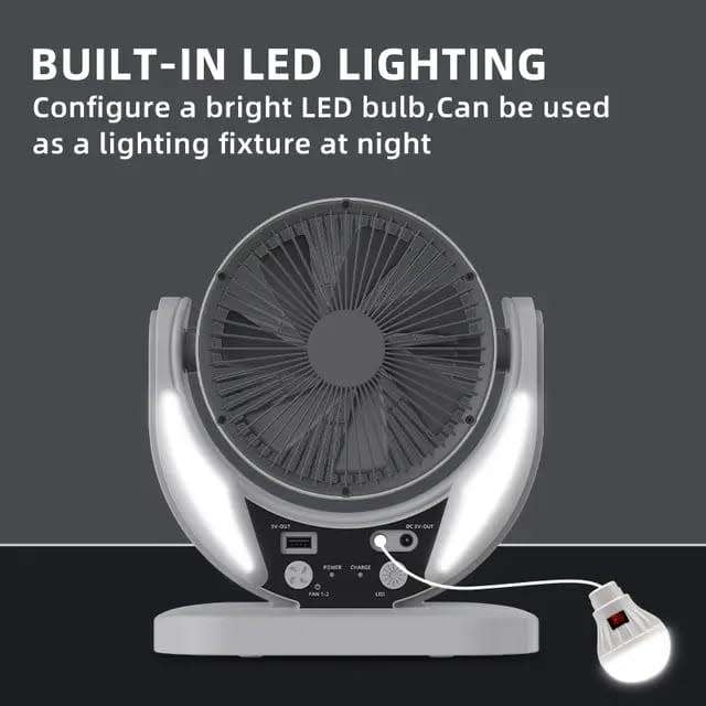 Solar Fan 6 inch Camping Portable Solar Rechargeable Box Fan With LED lights