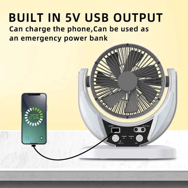 Solar Fan 6 inch Camping Portable Solar Rechargeable Box Fan With LED lights
