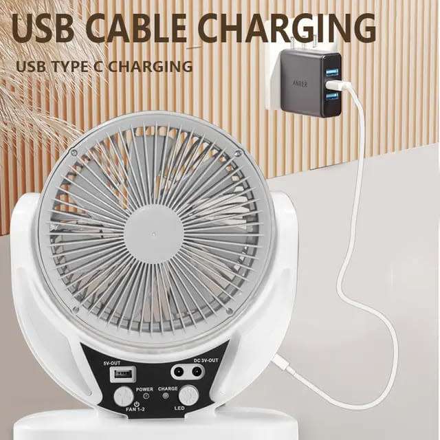 Solar Fan 6 inch Camping Portable Solar Rechargeable Box Fan With LED lights