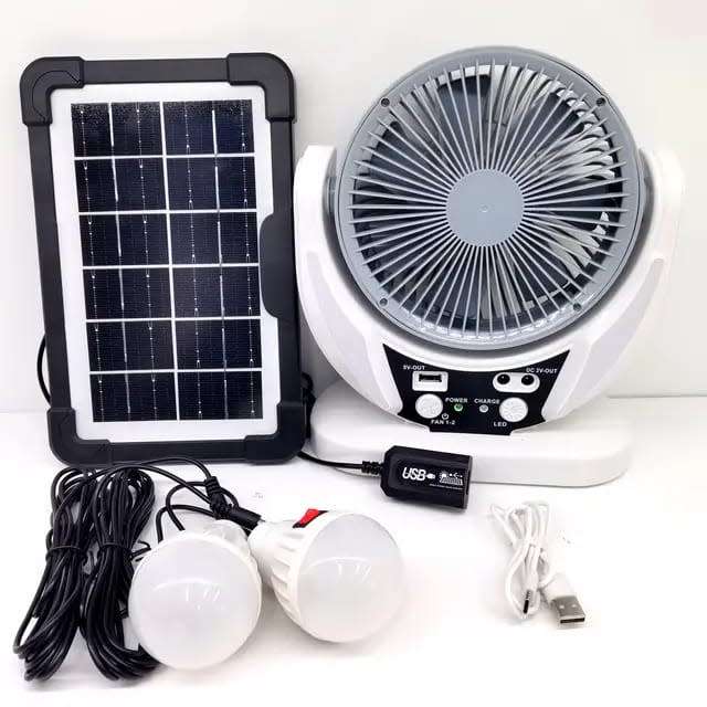 Solar Fan 6 inch Camping Portable Solar Rechargeable Box Fan With LED lights