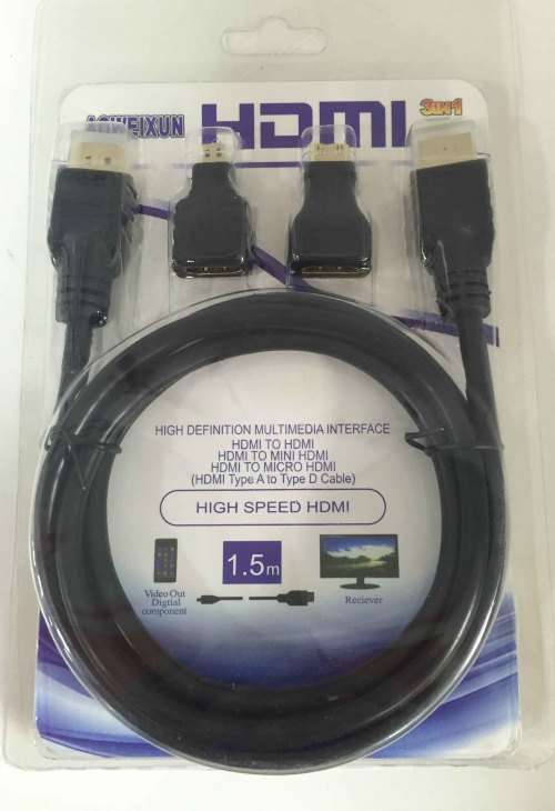 1.5m HDMI to HDMI , MINI HDMI and Micro Hdmi kit , 3 in 1 function!
