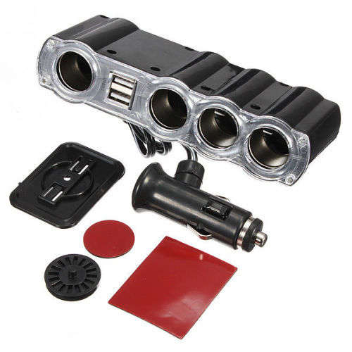 Car Cigarette Lighter 4 Way Socket Splitter Charger DC 12V with 2 USB Port