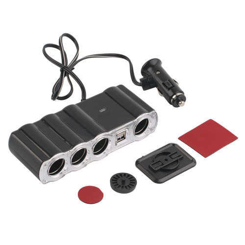 Car Cigarette Lighter 4 Way Socket Splitter Charger DC 12V with 2 USB Port