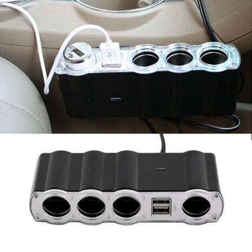 Car Cigarette Lighter 4 Way Socket Splitter Charger DC 12V with 2 USB Port