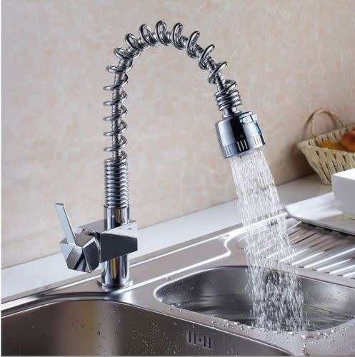 Nickel brushed kitchen pull out spray basin sink faucet taps mixer