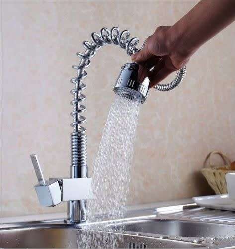 Nickel brushed kitchen pull out spray basin sink faucet taps mixer