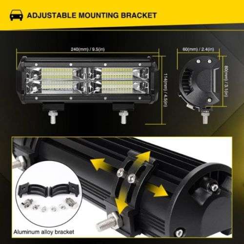144W 12V 8.5inch LED Working Light Bar Wide Flood Beam