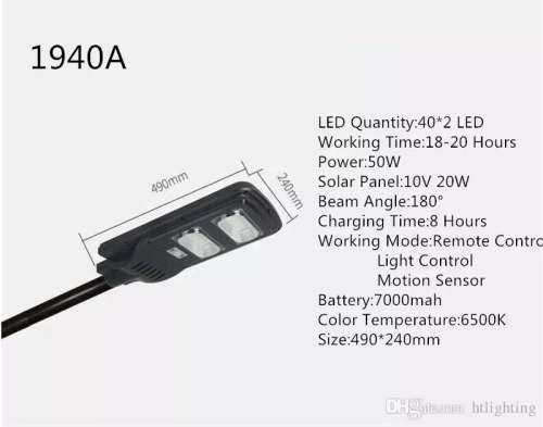 20W  Solar Lamp Remote Control Motion Sensor Solar Power Intergrated Outdoor LED Street Light Gar