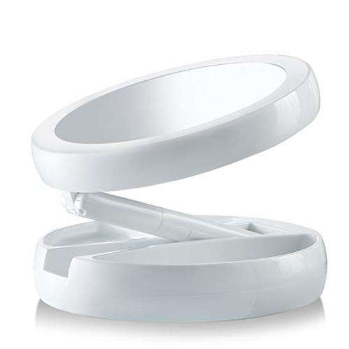 Fold-Away Distortion-free, LED-illuminated and Two-sided Mirror