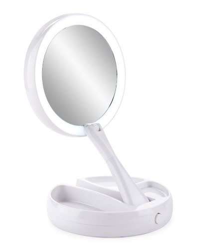 Fold-Away Distortion-free, LED-illuminated and Two-sided Mirror