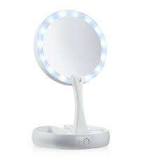 Fold-Away Distortion-free, LED-illuminated and Two-sided Mirror