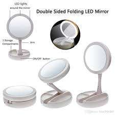 Fold-Away Distortion-free, LED-illuminated and Two-sided Mirror