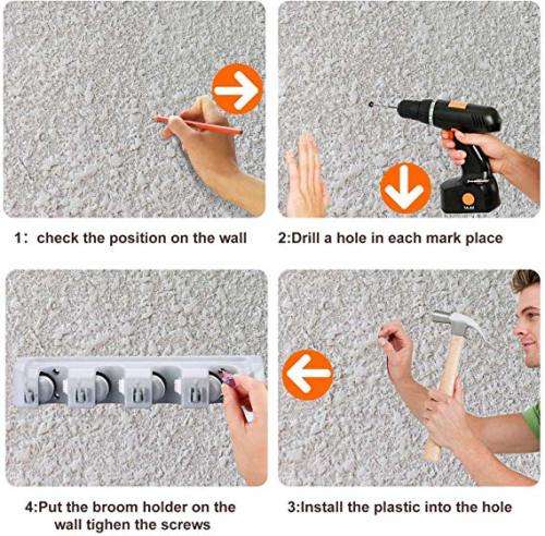 Broom and Mop Holder Wall Mounted Garden Tool Rack Garage Storage and Organizer