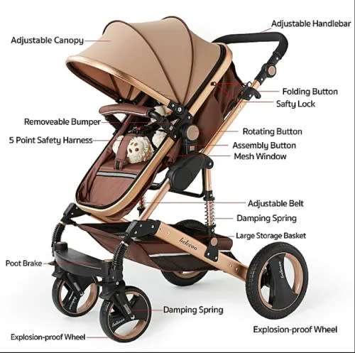 2 in 1 BABY PRAM STROLLER - Dark Brown (Chocolate)
