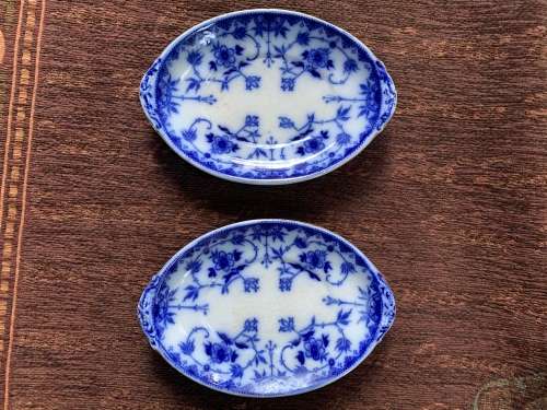 Burgess and Leigh, Middle Port Pottery, Blue and white (blue flow) oval plates 22cm