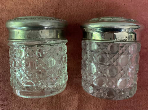 Vintage hobnail cut glass dressing table trinket or cosmetic jars